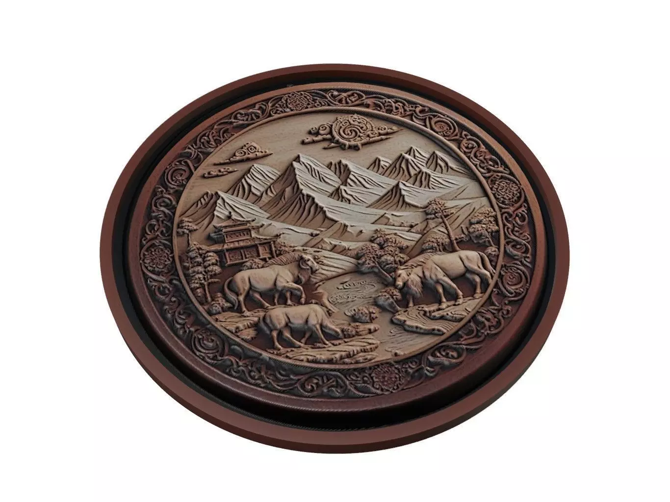 Mongolia Map Medallion Relief 3D print model