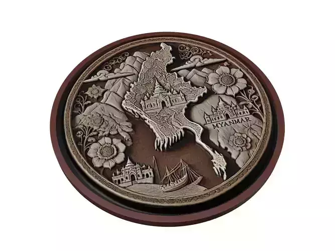Myanmar  Map Medallion Relief