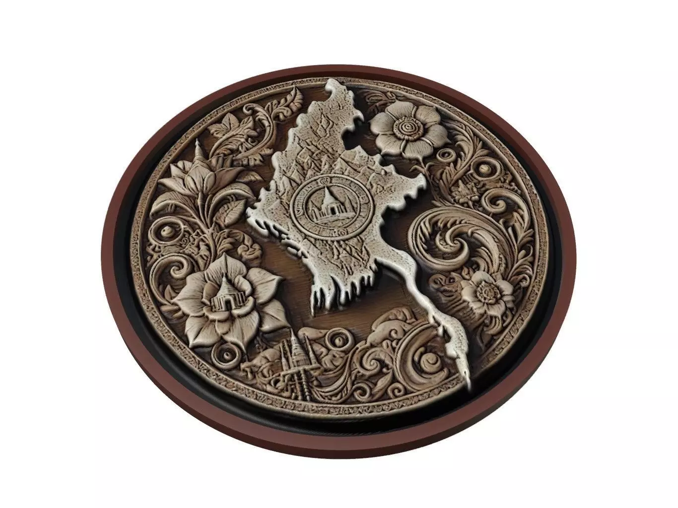 Myanmar Map Medallion Relief 3D print model