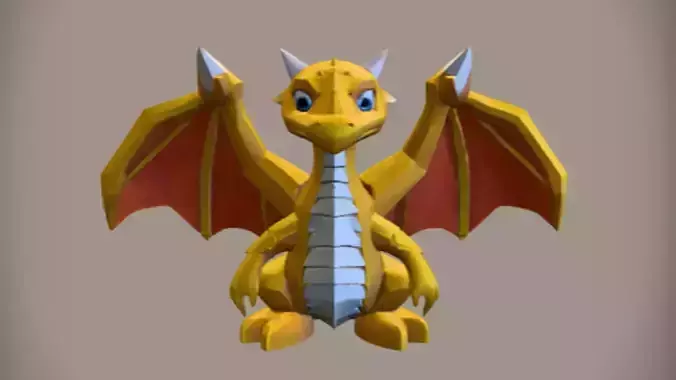 Cute toy dragon with wings 3D Game Ready Model