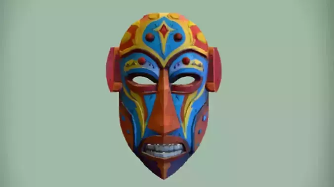 colorful tribal mask 3D Game Ready Model