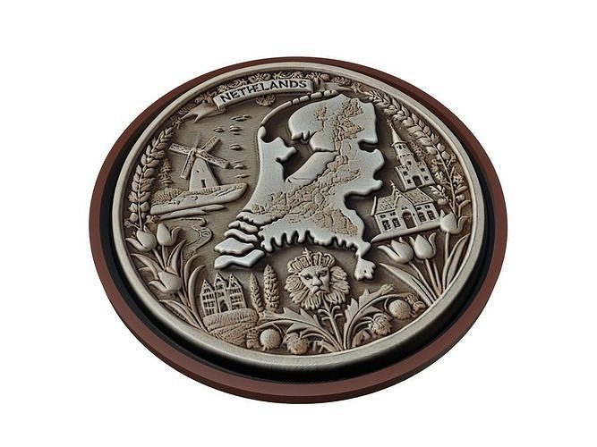 Netherlands Map Medallion Relief 3D print model