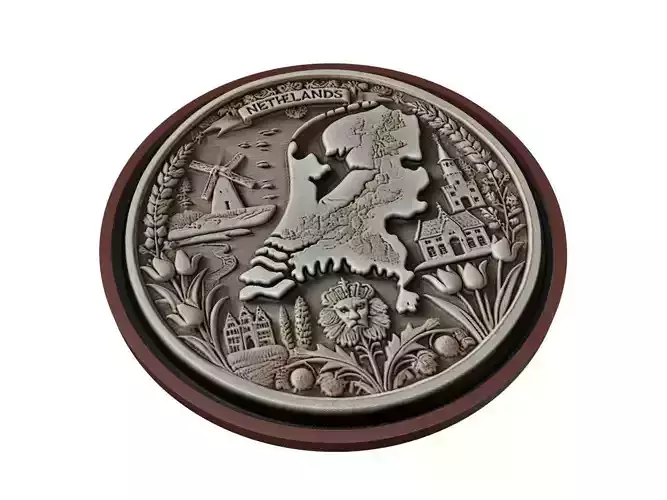 Netherlands Map Medallion Relief