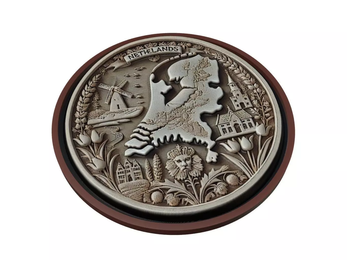 Netherlands Map Medallion Relief 3D print model
