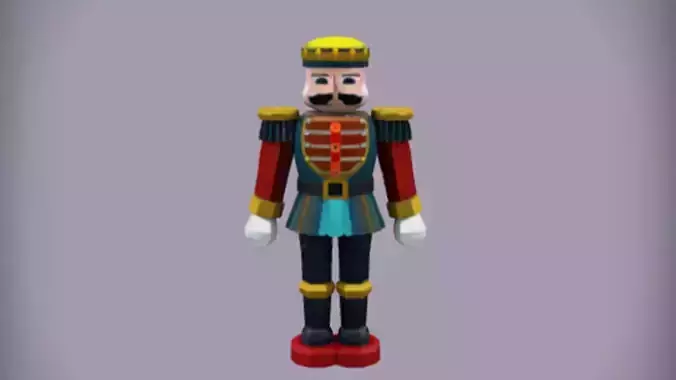 Wooden nutcracker soldier figurine 3D Game Ready Model
