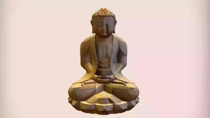 wooden Buddha statue Game Ready 3D Model