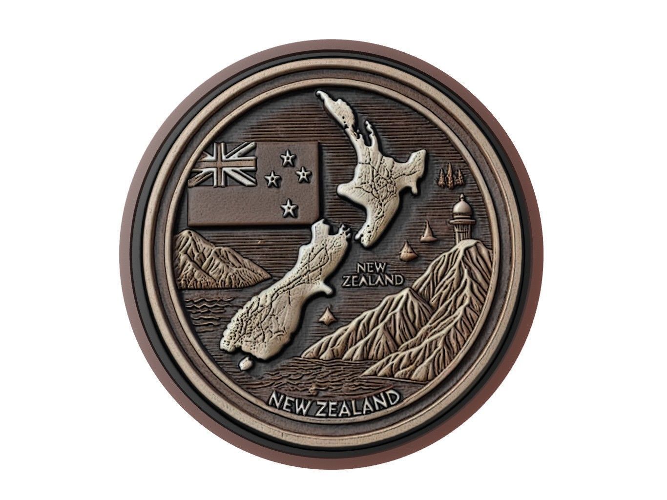New Zealand Map Medallion Relief 3D print model_1