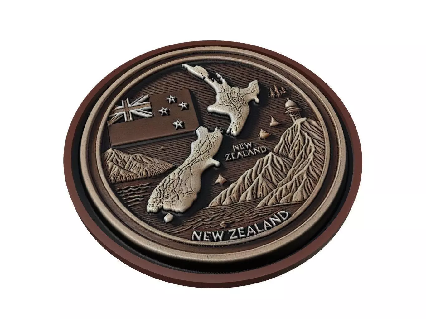 New Zealand Map Medallion Relief 3D print model_0