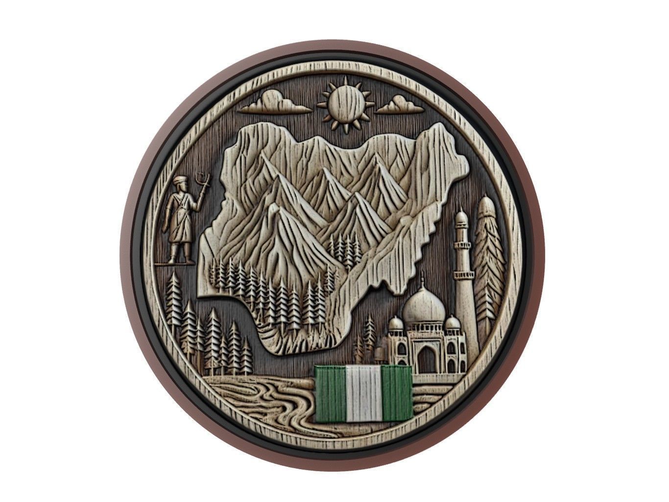 Nigeria Map Medallion Relief 3D print model_1