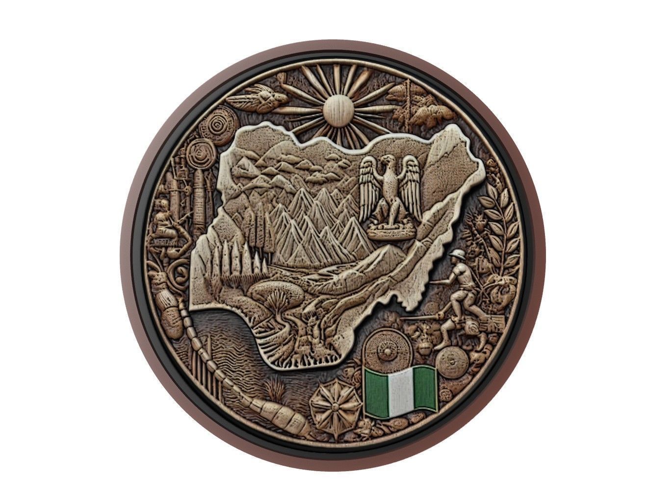 Nigeria Map Medallion Relief 3D print model_1