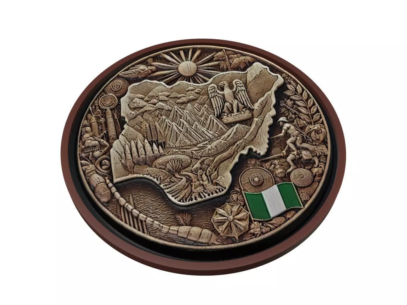 Nigeria Map Medallion Relief 3D print model_0