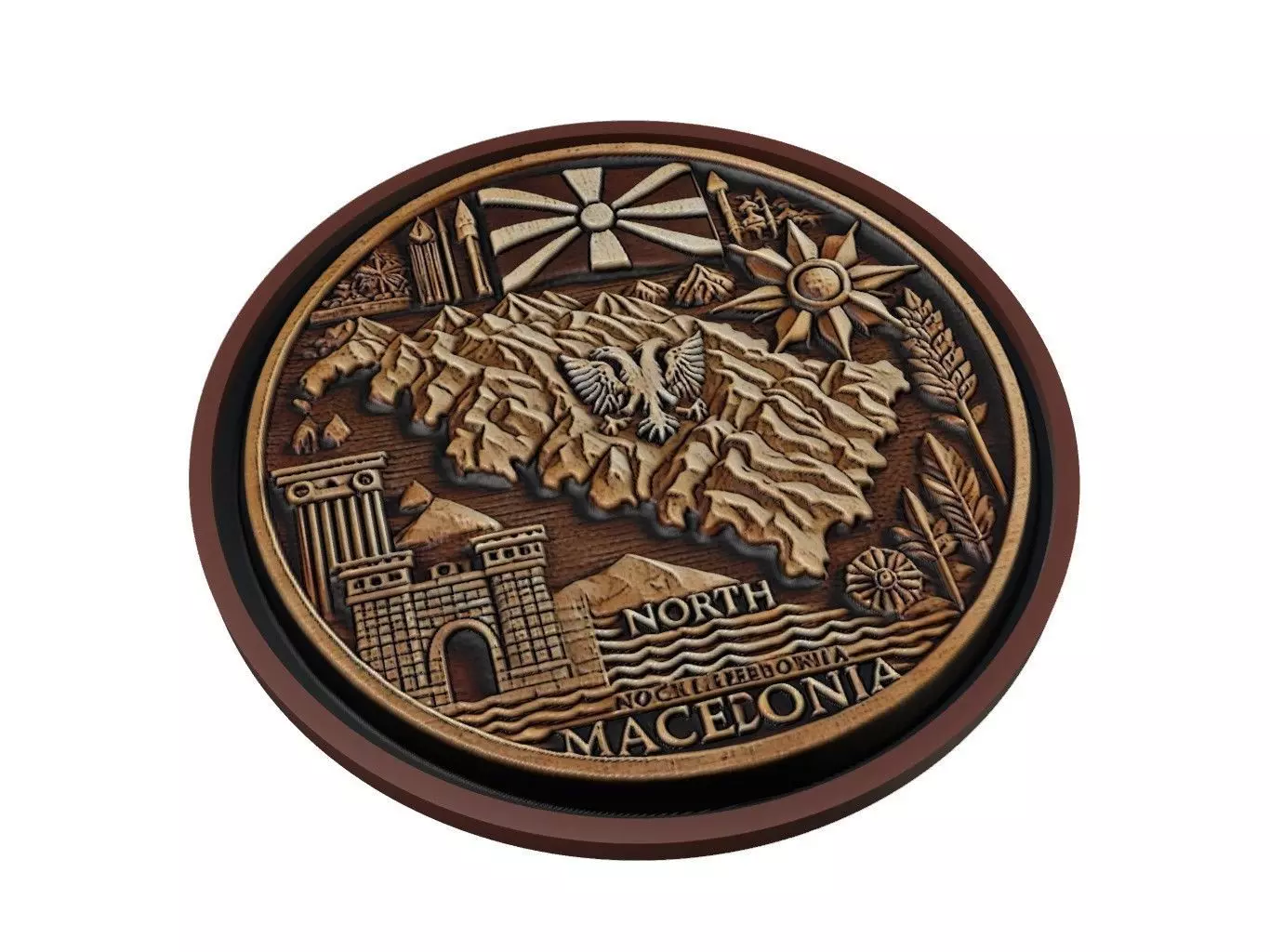 North Macedonia Map Medallion Relief 3D print model