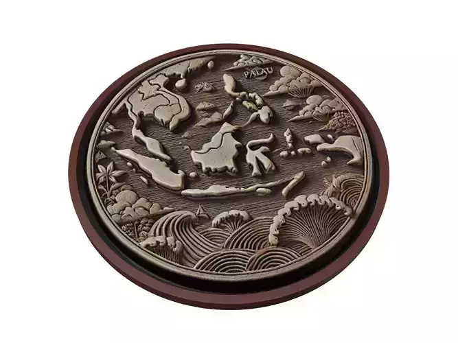 Palau Map Medallion Relief