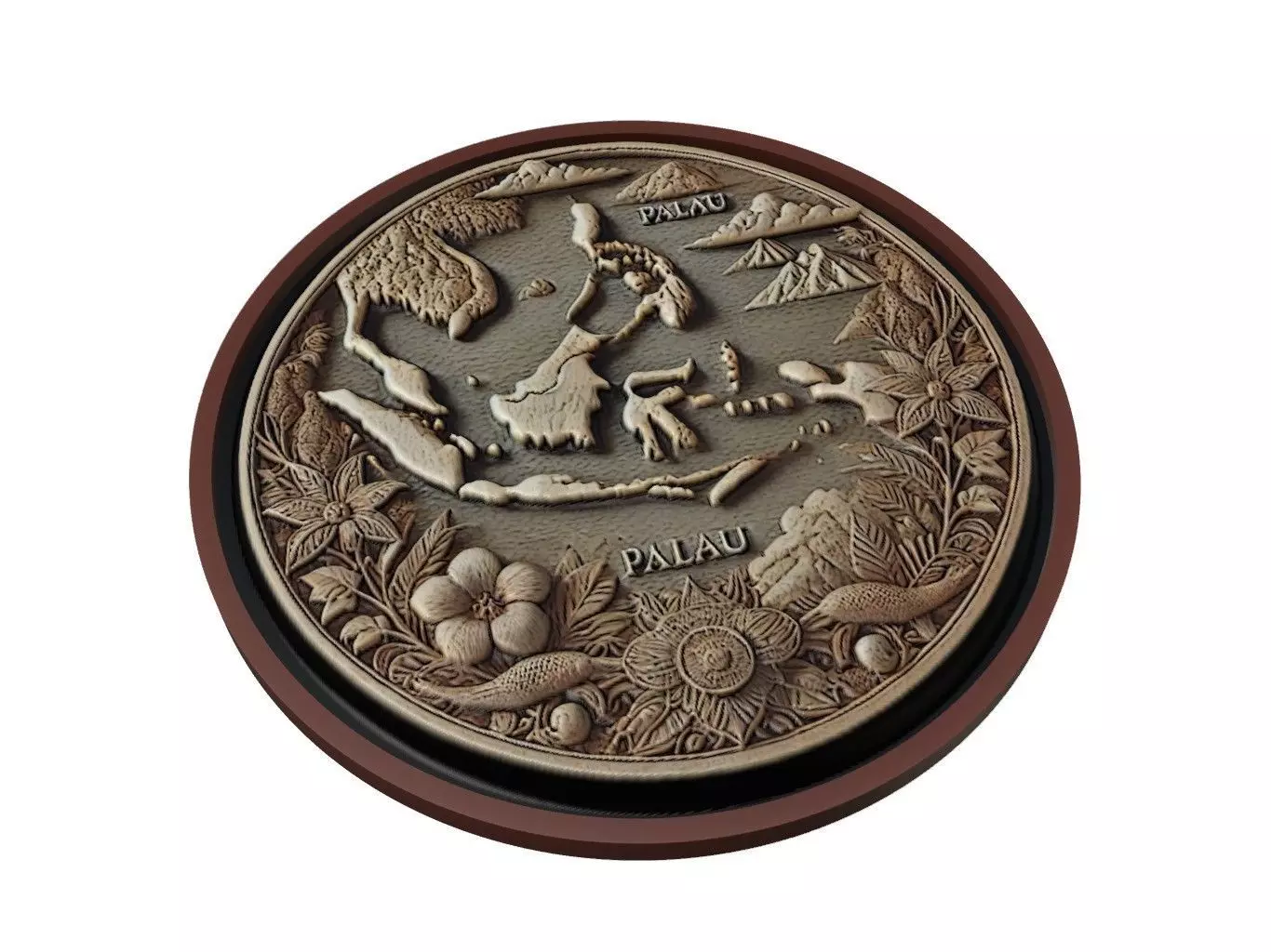Palau Map Medallion Relief 3D print model_0