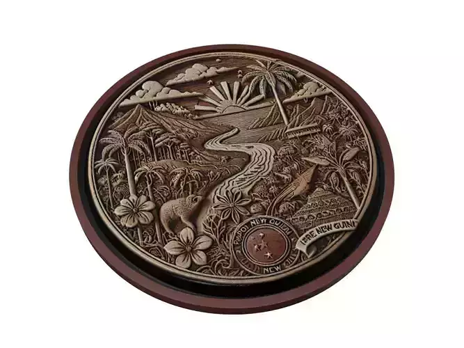 Papua New Guinea Map Medallion Relief 3D print model