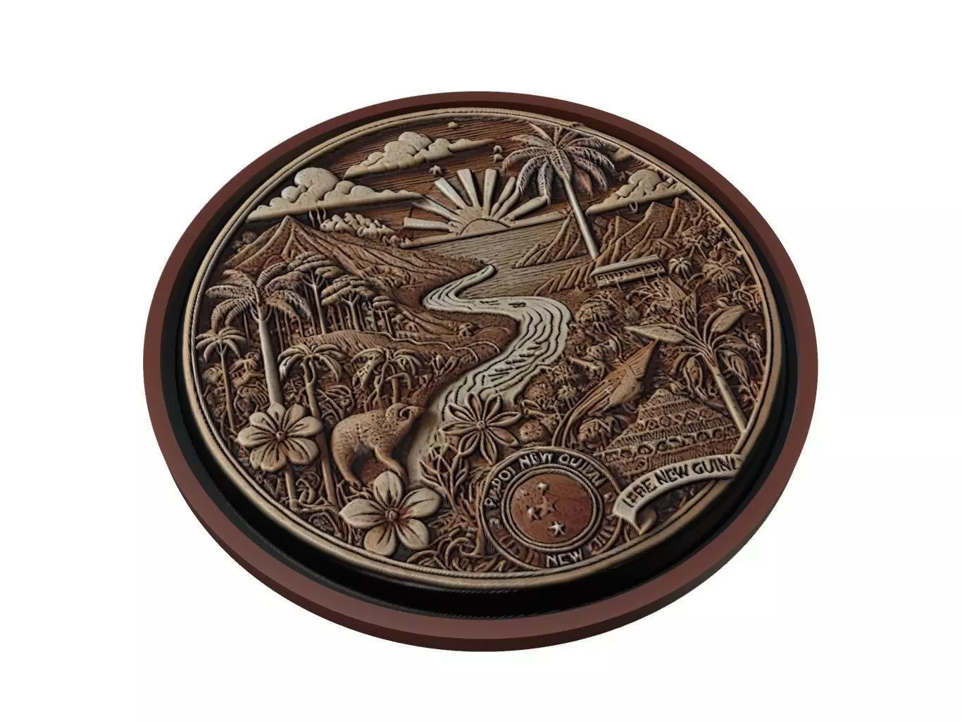 Papua New Guinea Map Medallion Relief 3D print model