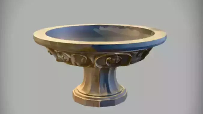 Ornate stone birdbath 3D Game Ready model with Texture