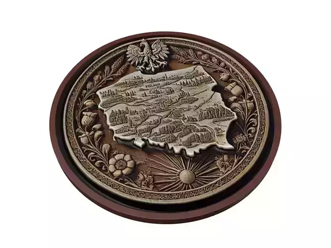 Poland Map Medallion Relief 3D print model