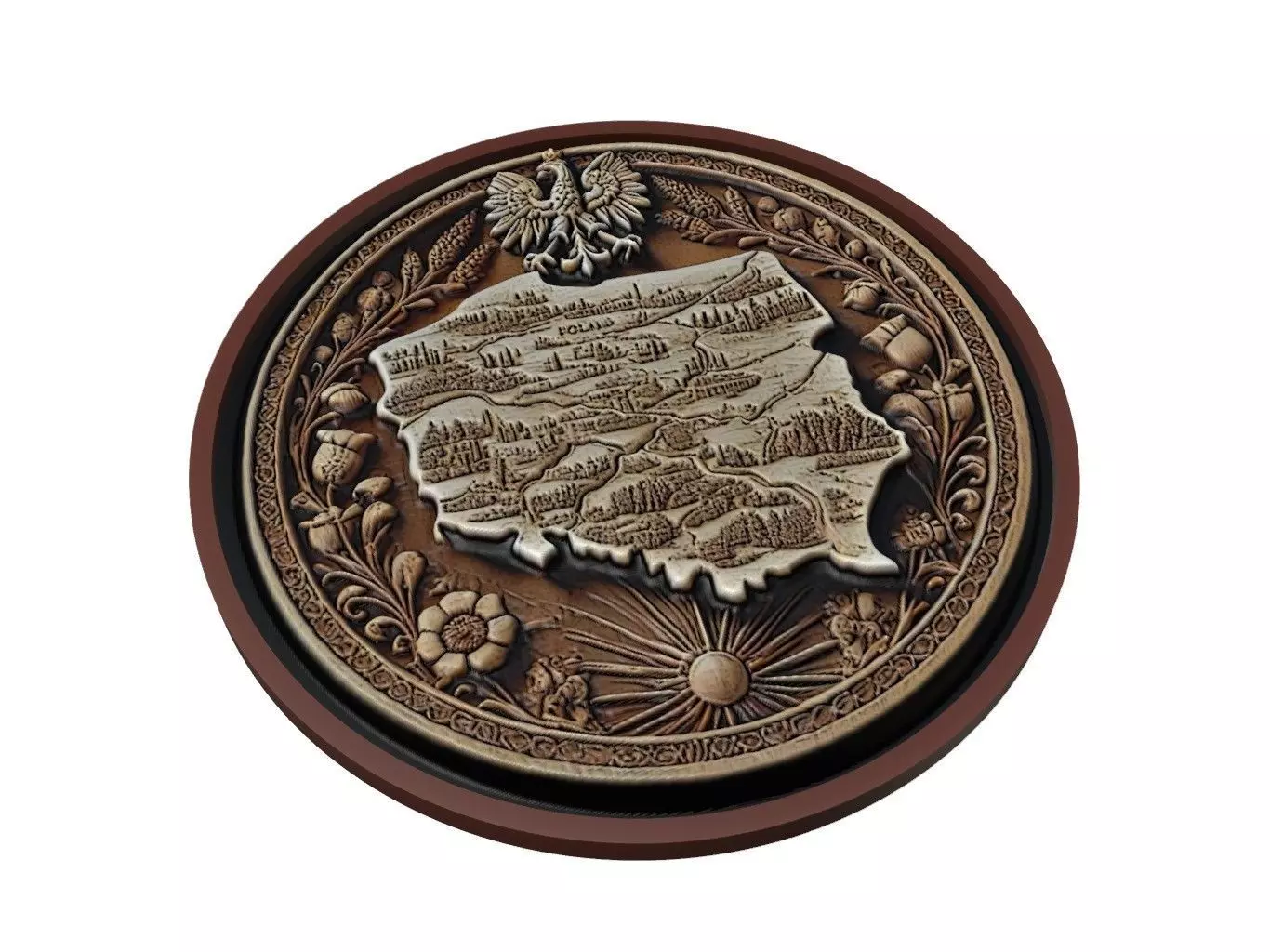 Poland Map Medallion Relief 3D print model_0