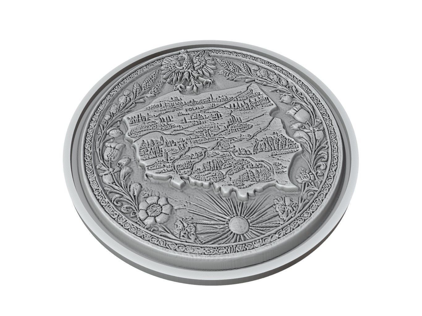 Poland Map Medallion Relief 3D print model_2