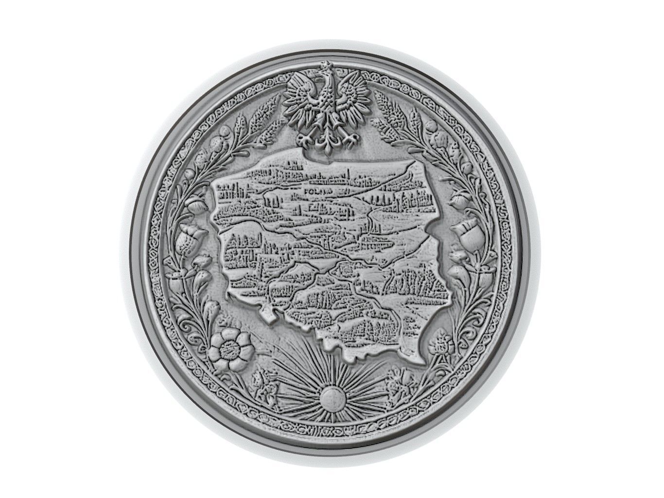 Poland Map Medallion Relief 3D print model_3