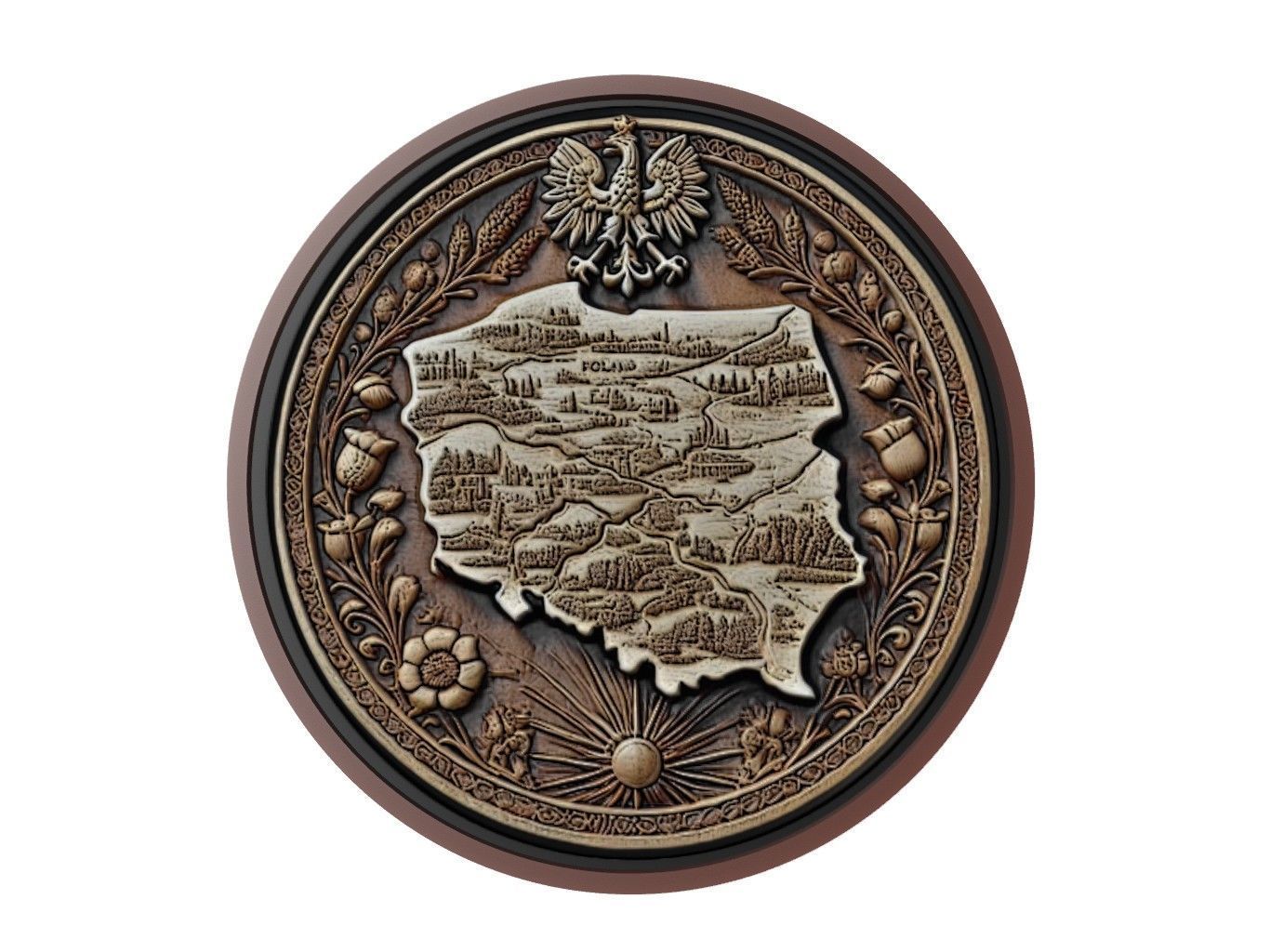 Poland Map Medallion Relief 3D print model_1