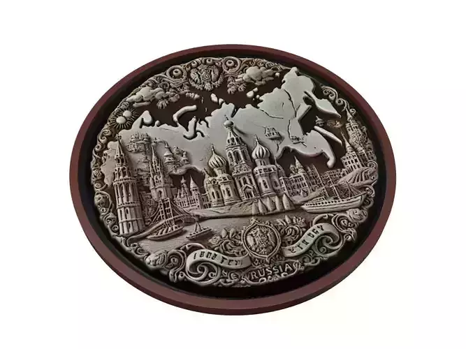 Russia Map Medallion Relief