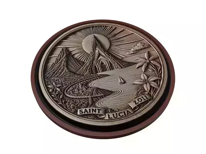 Saint Lucia Map Medallion Relief