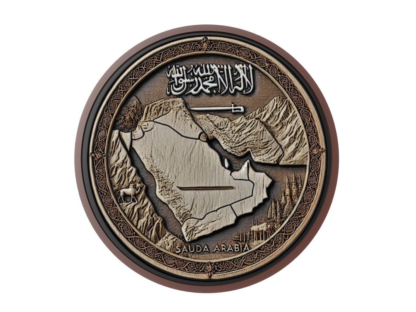 Saudi Arabia Map Medallion Relief 3D print model_1