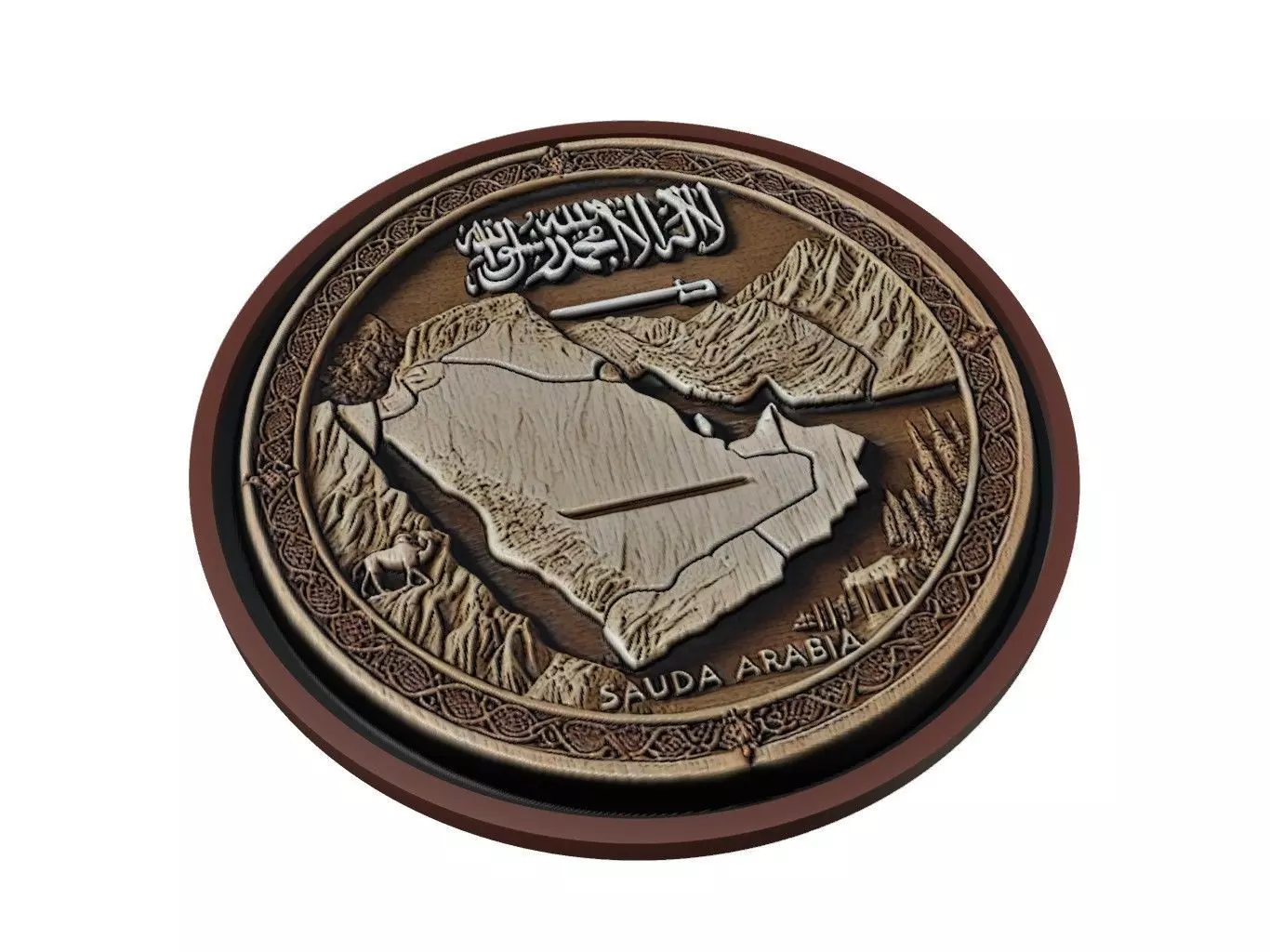 Saudi Arabia Map Medallion Relief 3D print model_0