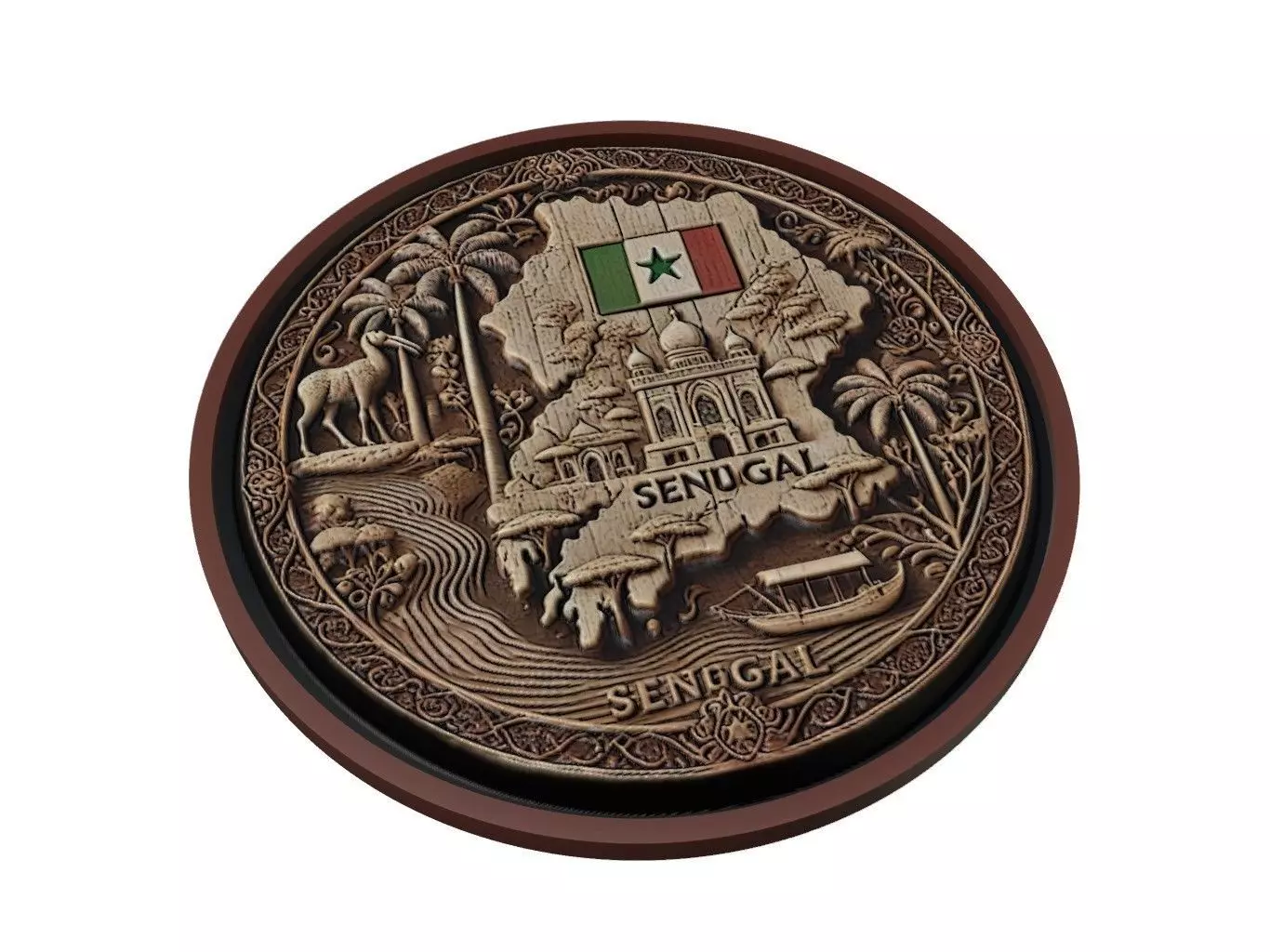 Senegal Map Medallion Relief 3D print model_0