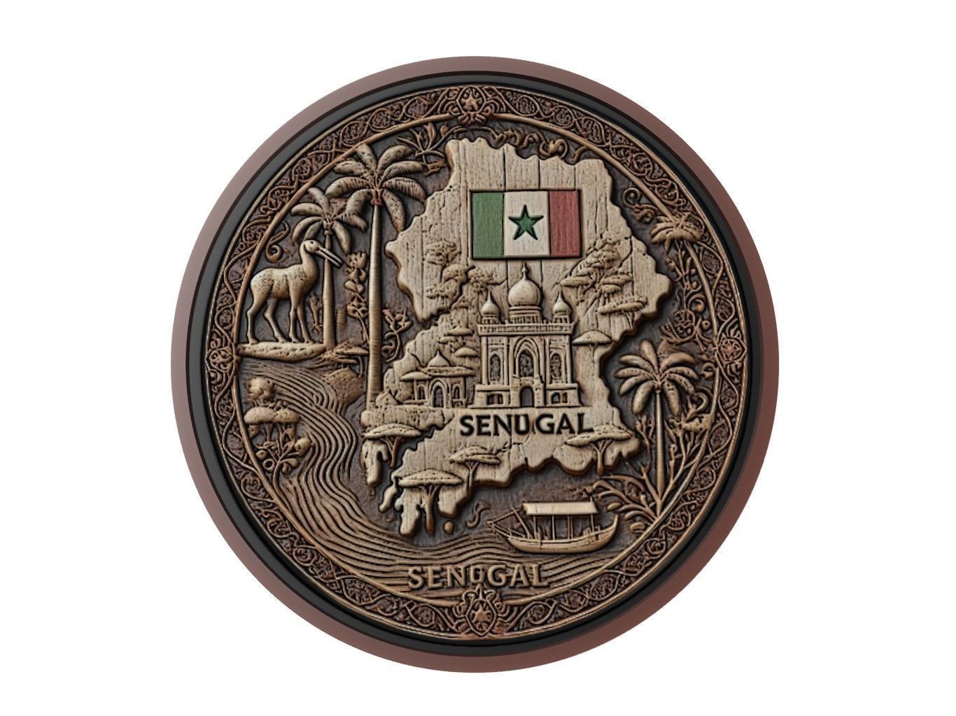 Senegal Map Medallion Relief 3D print model_1
