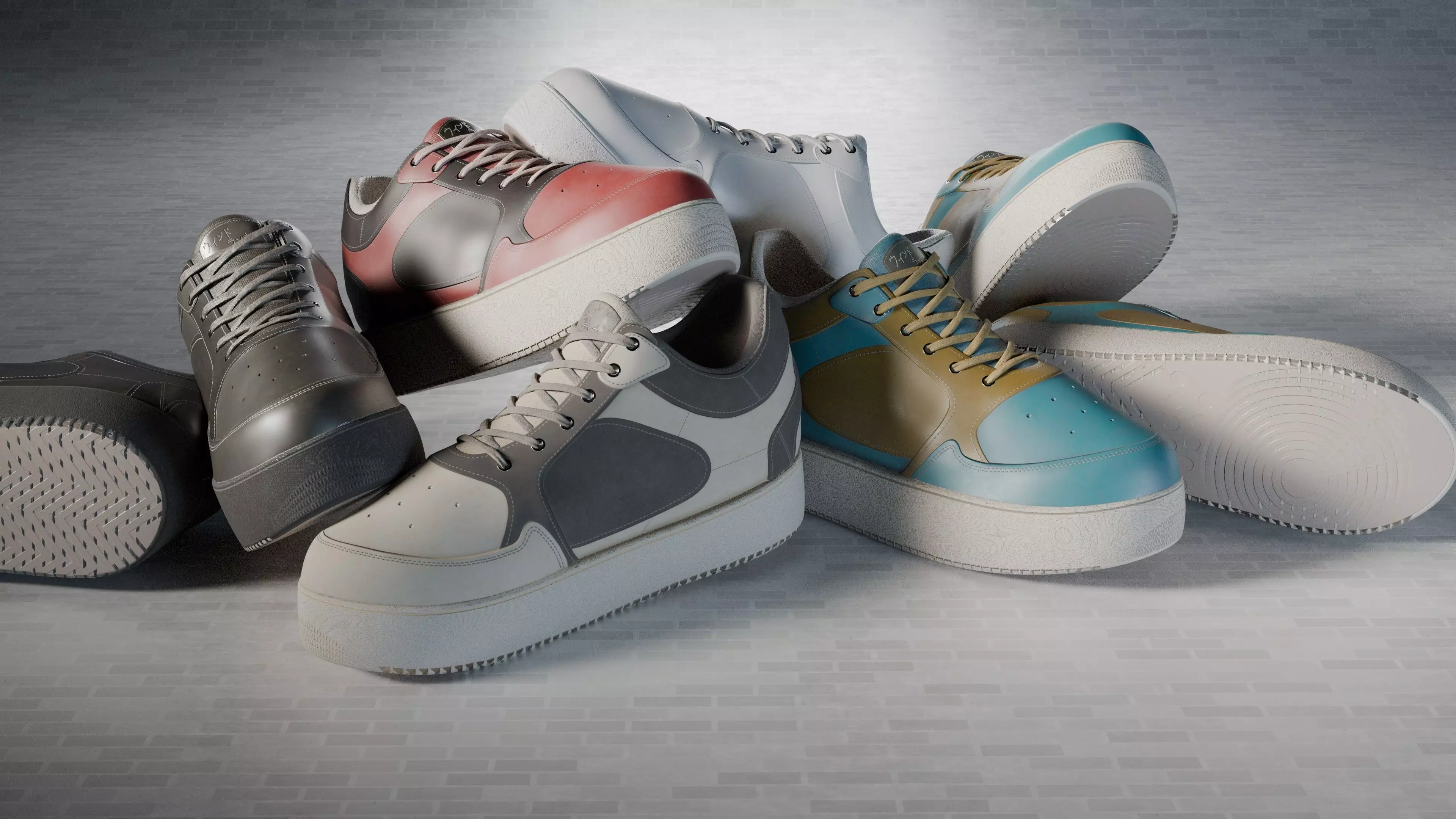Shoes 5 colors low-res sneakers Low-poly 3D model
