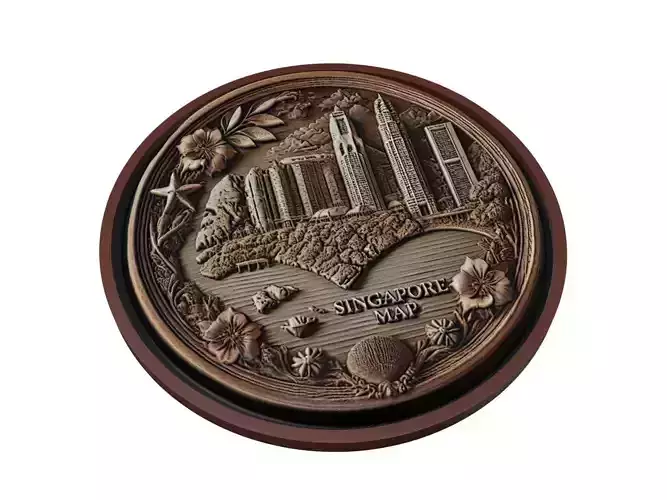 Singapore Map Medallion Relief 3D print model