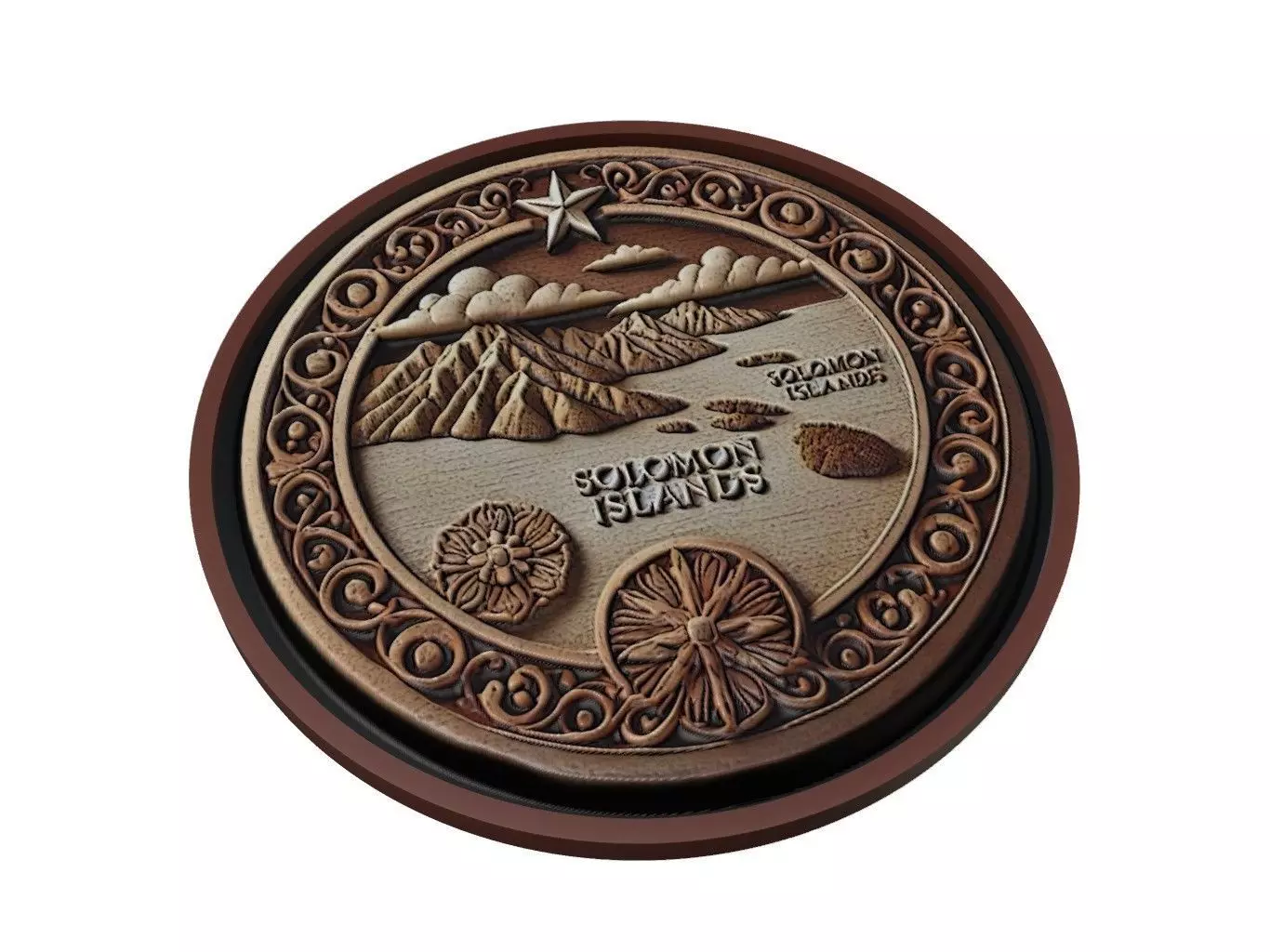Solomon Islands Map Medallion Relief 3D print model_0