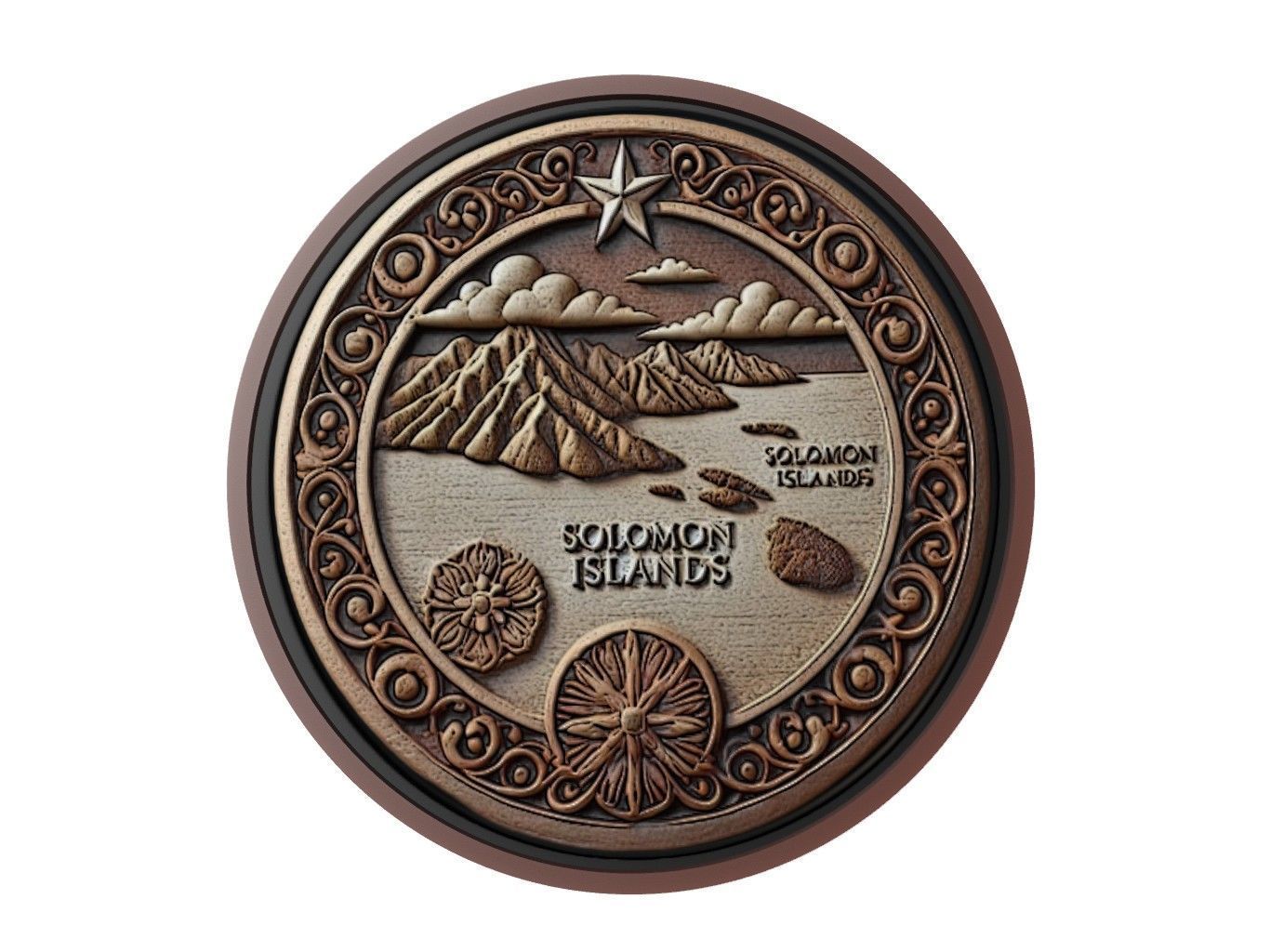 Solomon Islands Map Medallion Relief 3D print model_1
