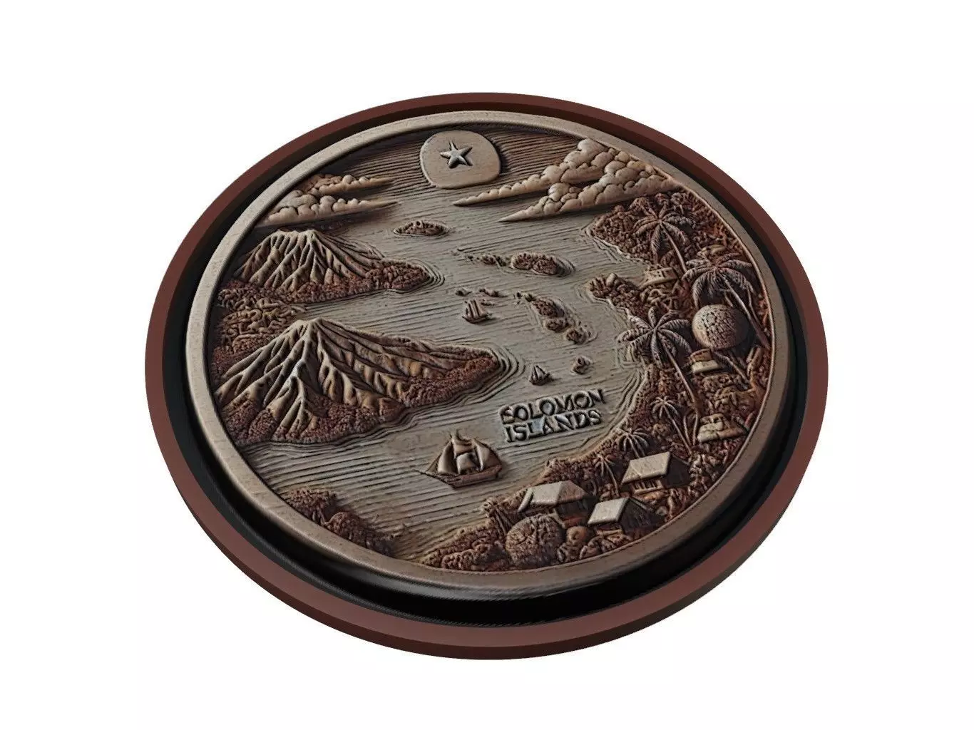 Solomon Islands Map Medallion Relief 3D print model