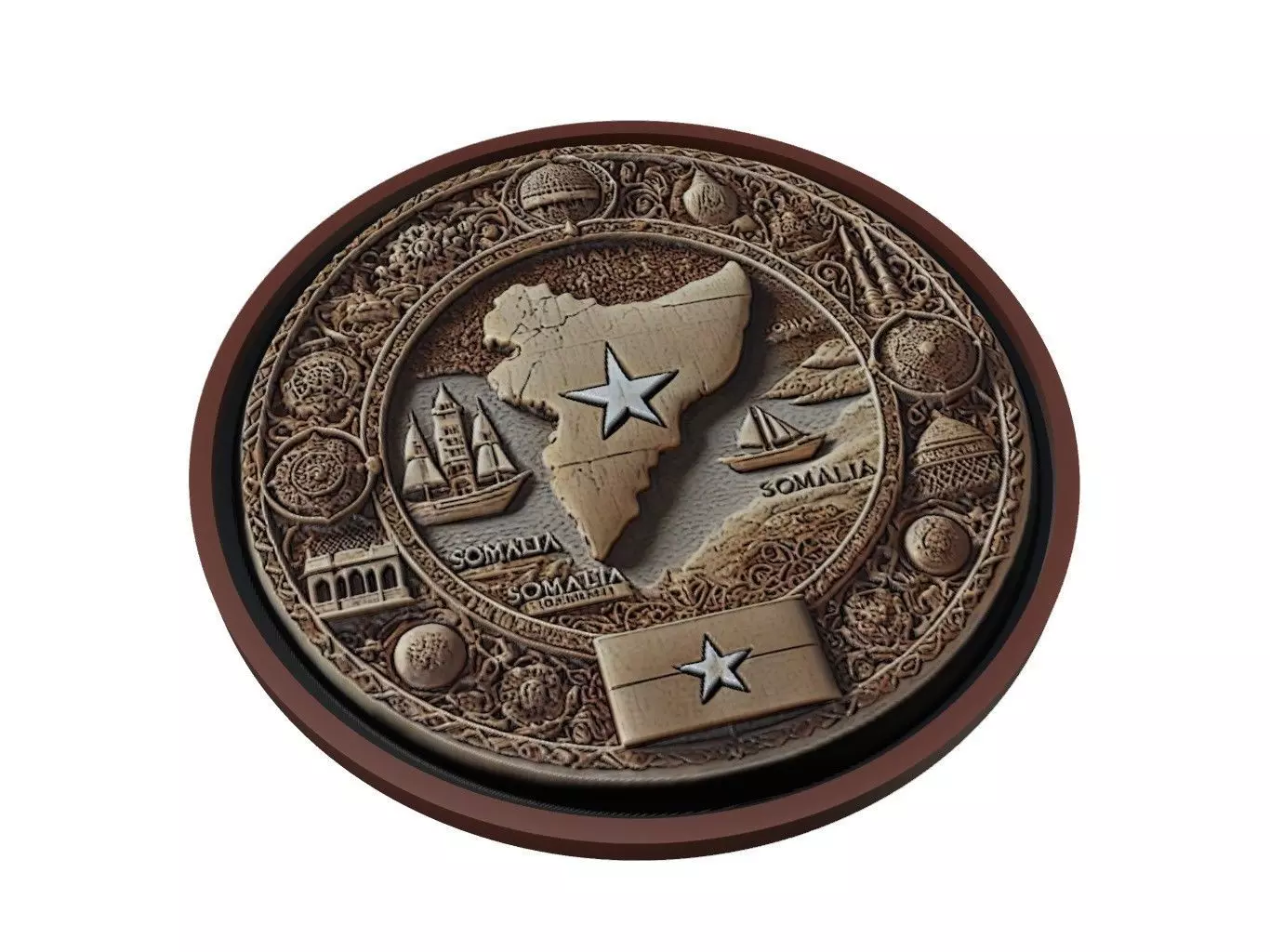 Somalia Map Medallion Relief 3D print model_0