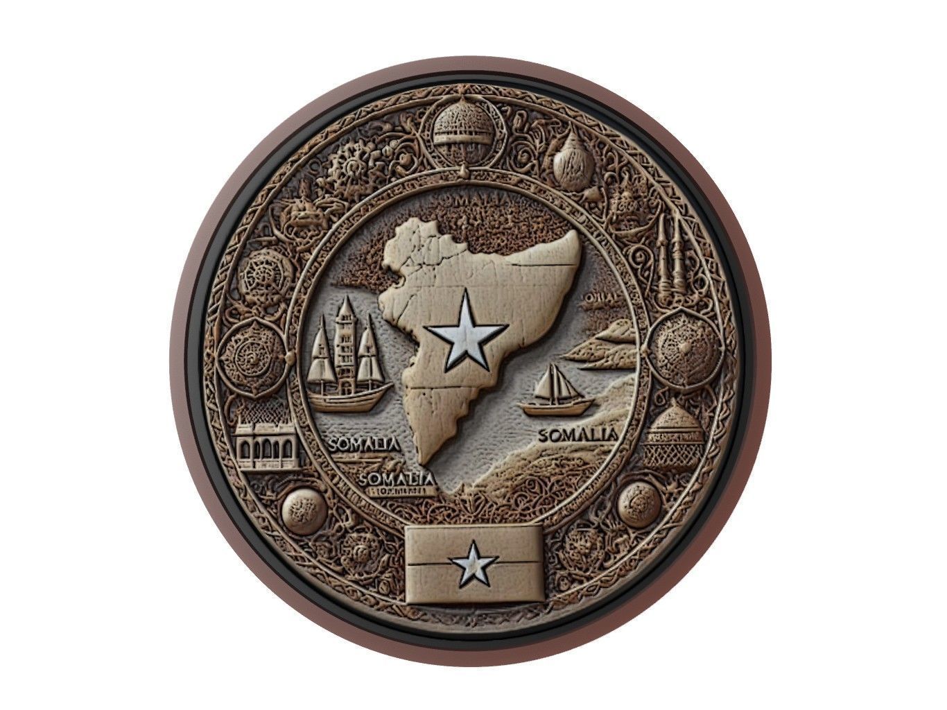 Somalia Map Medallion Relief 3D print model_1