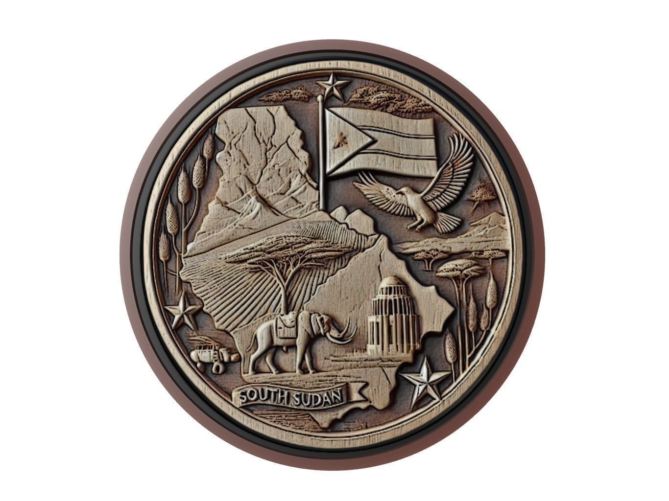 South Sudan Map Medallion Relief 3D print model_1