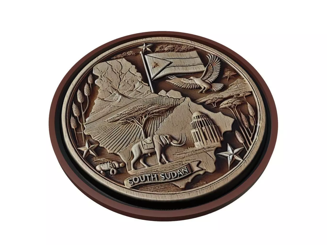 South Sudan Map Medallion Relief 3D print model_0