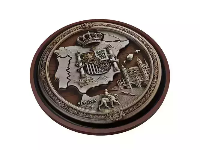 Spain Map Medallion Relief