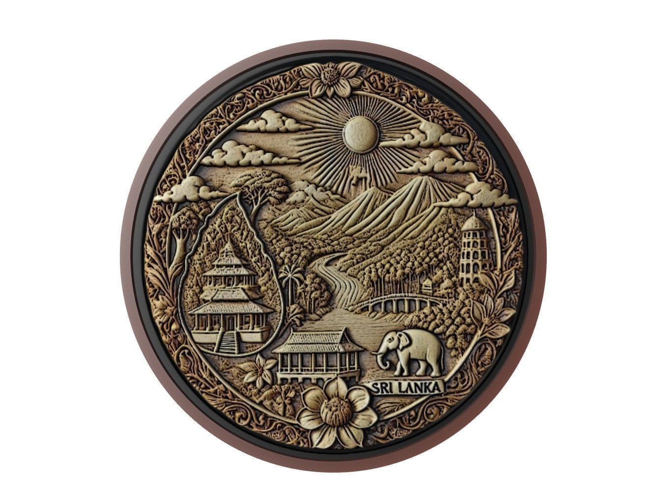 Sri Lanka Map Medallion Relief 3D print model_1
