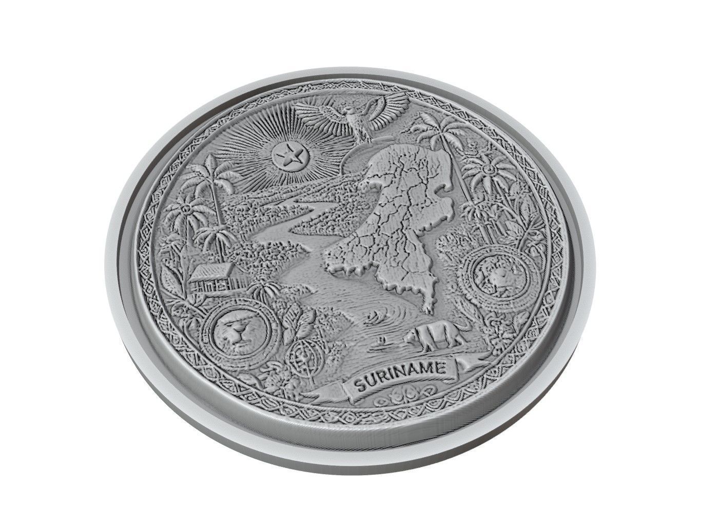 Suriname Map Medallion Relief 3D print model_2