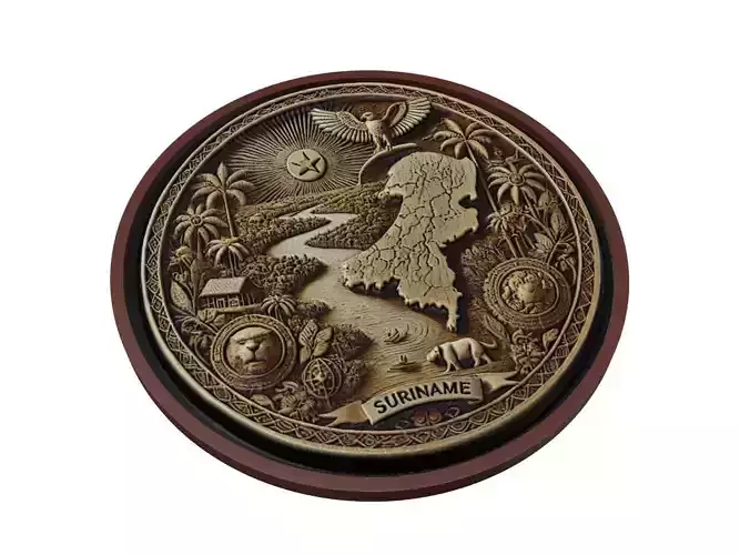 Suriname Map Medallion Relief 3D print model