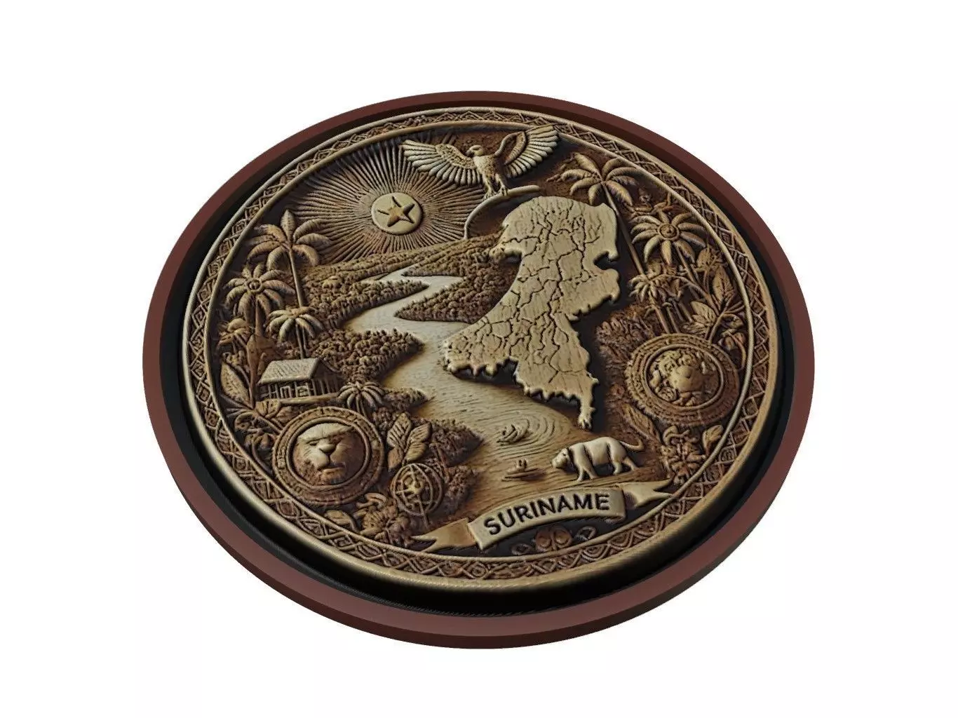 Suriname Map Medallion Relief 3D print model_0