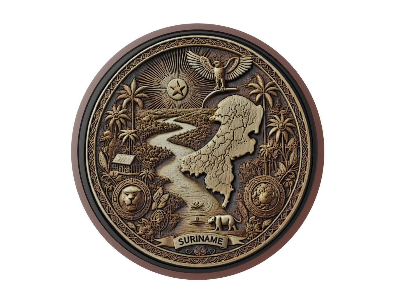 Suriname Map Medallion Relief 3D print model_1