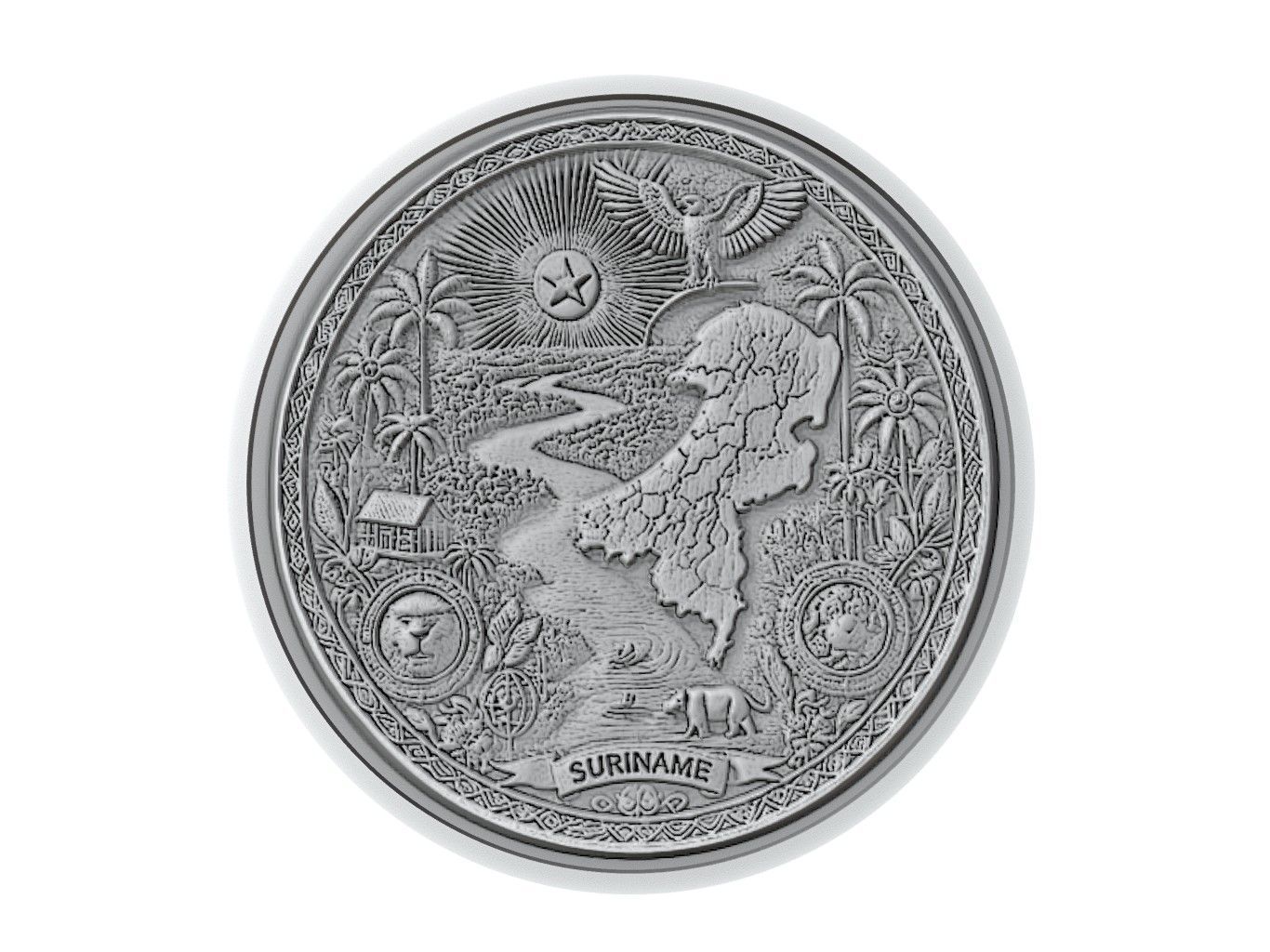 Suriname Map Medallion Relief 3D print model_3