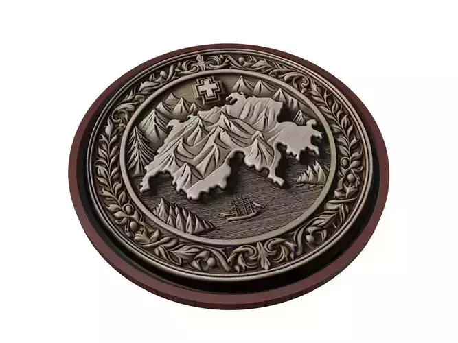 Switzerland Map Medallion Relief