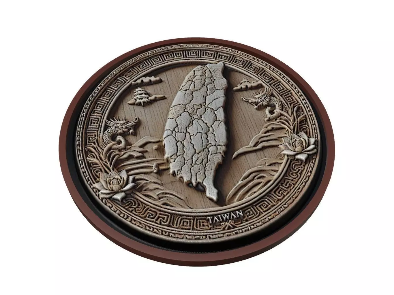 Taiwan Map Medallion Relief 3D print model